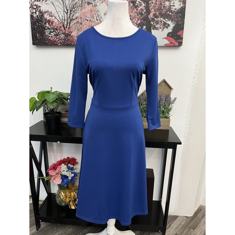 Moyabo Royal Blue Midi Dress Size S 3/4 Sleeve A-Line Fit & Flare Work Casual